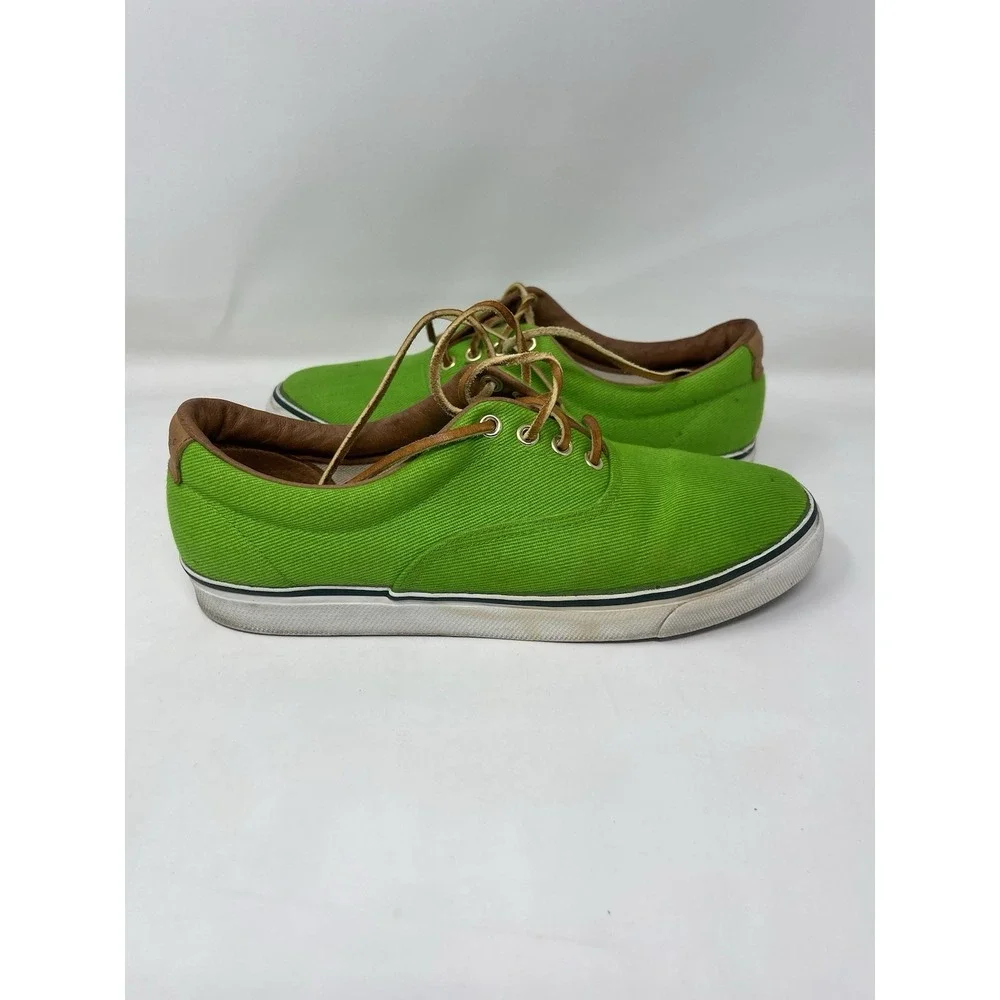 Bass Vintage Women's Size 8 Lime Neon Green Compass Boat Shoes Canvas Leather